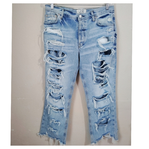Free People Distressed Fray Hem Jeans  Size 28 - Picture 1 of 5